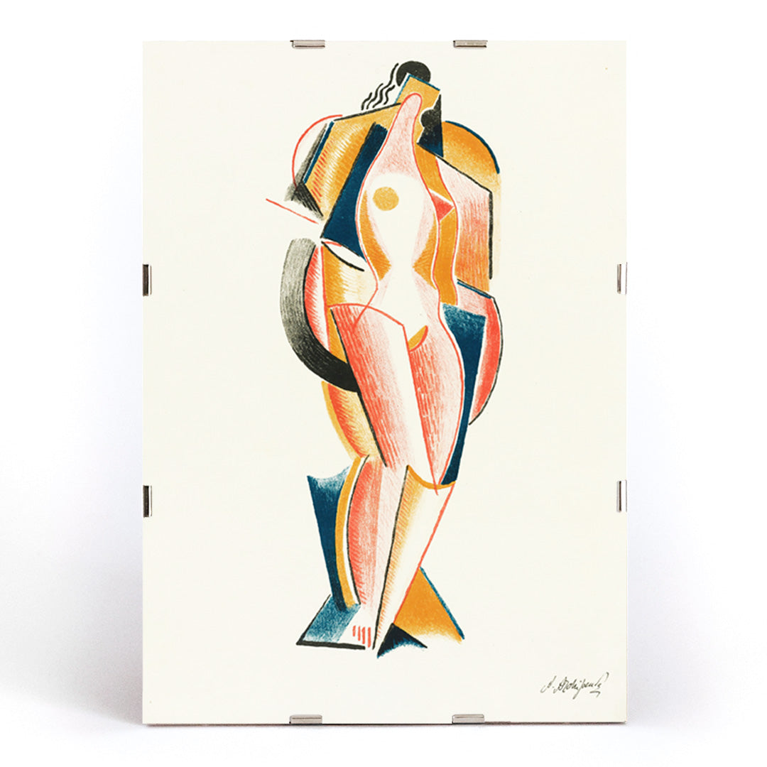 Abstract Nude by Auguste Rodin cubist style nude figure artwork poster for wall decor, framed and displayed in modern living room decor