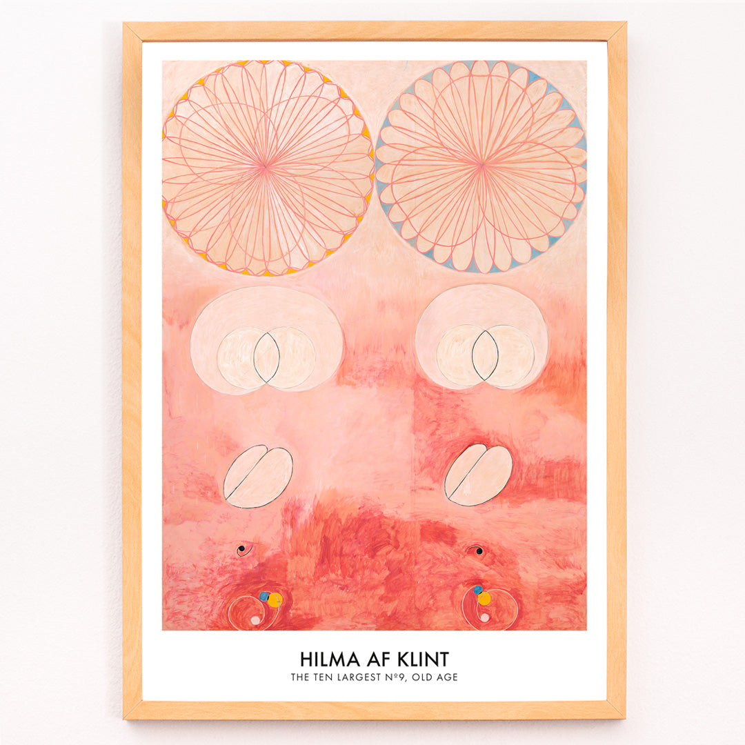 Closeup detail of Abstract geometric and circular patterns in pink and orange from The Ten Largest Old Age by Hilma af Klint art poster