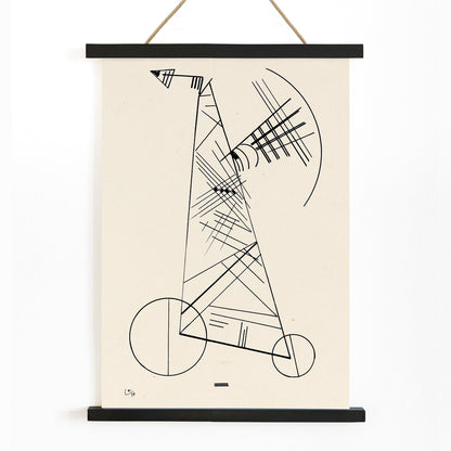Abstract black geometric line art on white by Wassily Kandinsky Ohne Titel modern wall decor poster, with wooden magnetic frame on white background