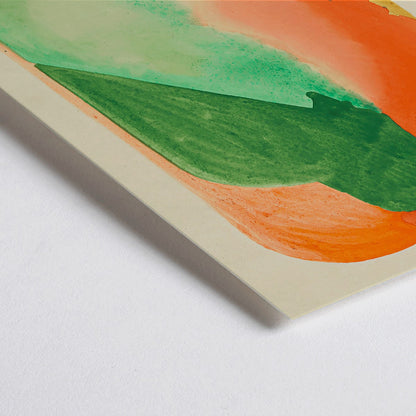 Closeup detail of Abstract watercolor painting with vibrant orange and green shapes titled Farbstudien 10 Blätter I by Wassily Kandinsky and Paul Klee