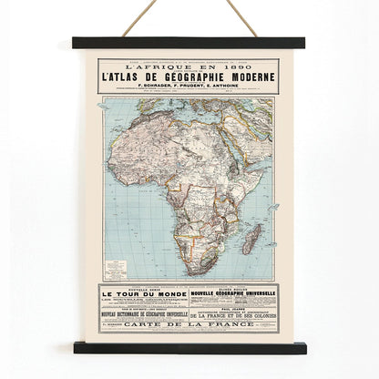 Detailed map of Africa with geographical features by F Schrader F Prudent E Anthoine from Atlas de geographie moderne, with wooden magnetic frame on white background