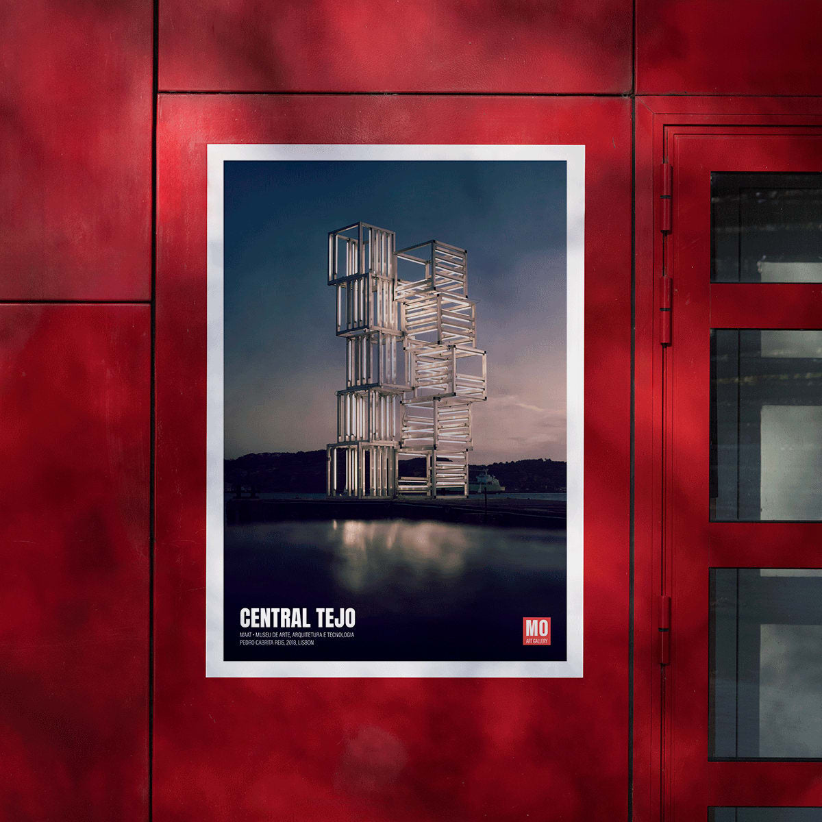 Central Tejo by Pedro Cabrita Reis at Mo Art Gallery Lisbon illuminated architectural sculpture and modern structure poster, framed and displayed in modern living room decor