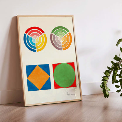 Colorful geometric abstract art poster from Portfolio Historic Ornament by Elizabeth A Nedwill ideal for modern wall decor, framed and displayed in modern living room decor
