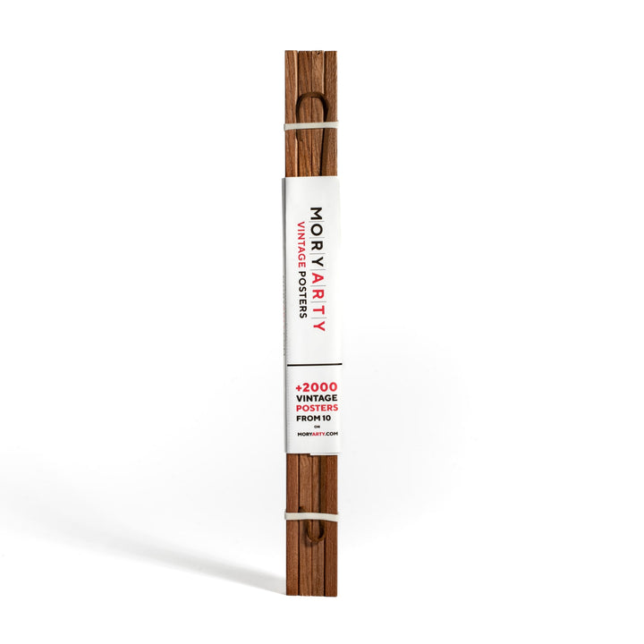 Dark oak magnetic wood frame with natural grain, minimalist design, and attached rope for hanging a poster or artwork on a wall, full back picture