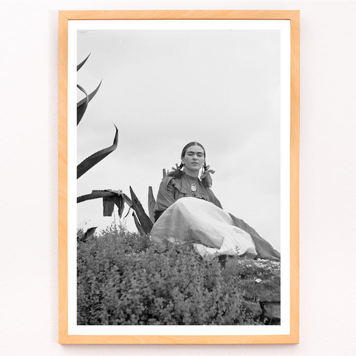 Closeup detail of Frida Kahlo and Senora Diego Rivera seated beside agave plant photographed by Toni Frissell poster artwork