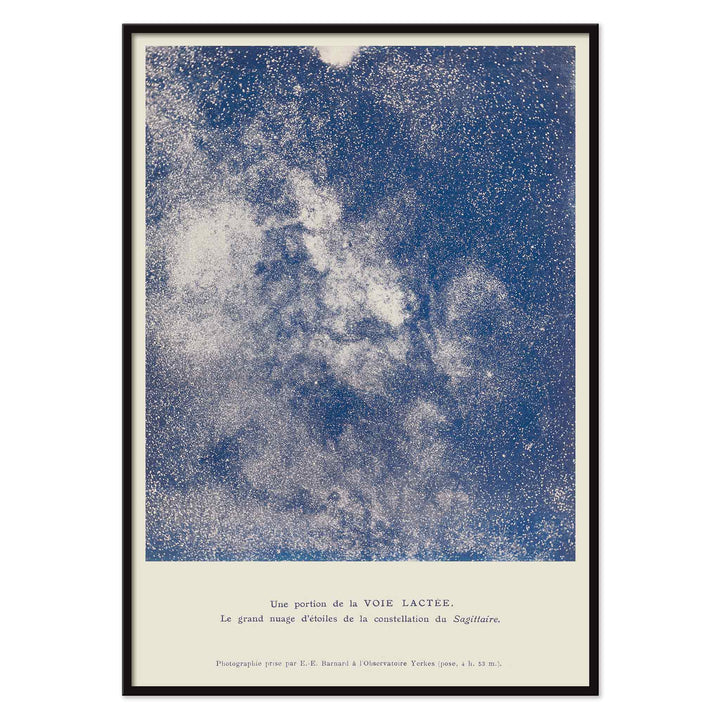 Lucien Rudaux A Portion of the Milky Way poster with luminous star cloud in Sagittarius and deep blue galactic dust, with black aluminium frame on white background