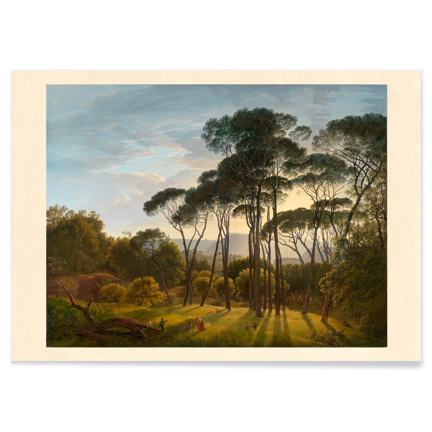 Italian landscape with umbrella pines and distant hills by Hendrik Voogd poster scenic countryside art, with black aluminium frame on white background