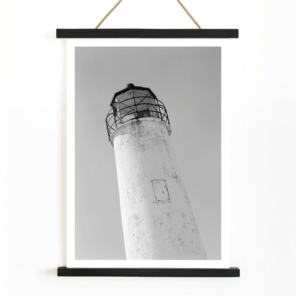 Cape Saint George Lighthouse in Apalachicola Franklin County FL black and white photo and poster titled Cape St George Lighthouse, with wooden magnetic frame on white background