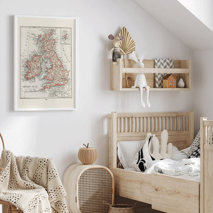 Vintage cartographic map of the British Isles from Universal Atlas of the World as detailed artwork poster, framed and displayed in home decor