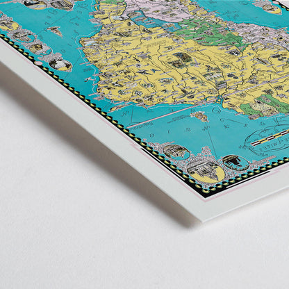 Closeup detail of Colorful illustrated map poster of South America by Ernest Dudley Chase titled The Good Neighbor of South America