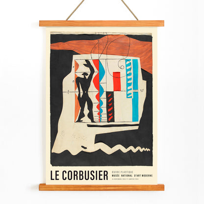 Abstract human figure and geometric shapes from Le Modulor by Le Corbusier poster wall decor, with wooden magnetic frame on white background