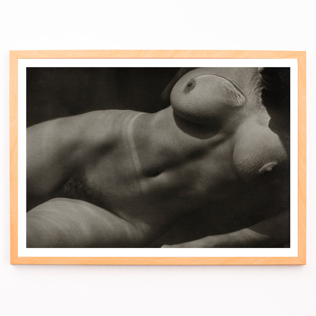 Closeup detail of Black and white artistic photograph of reclining nude female torso Rebecca Salsbury Strand by Alfred Stieglitz