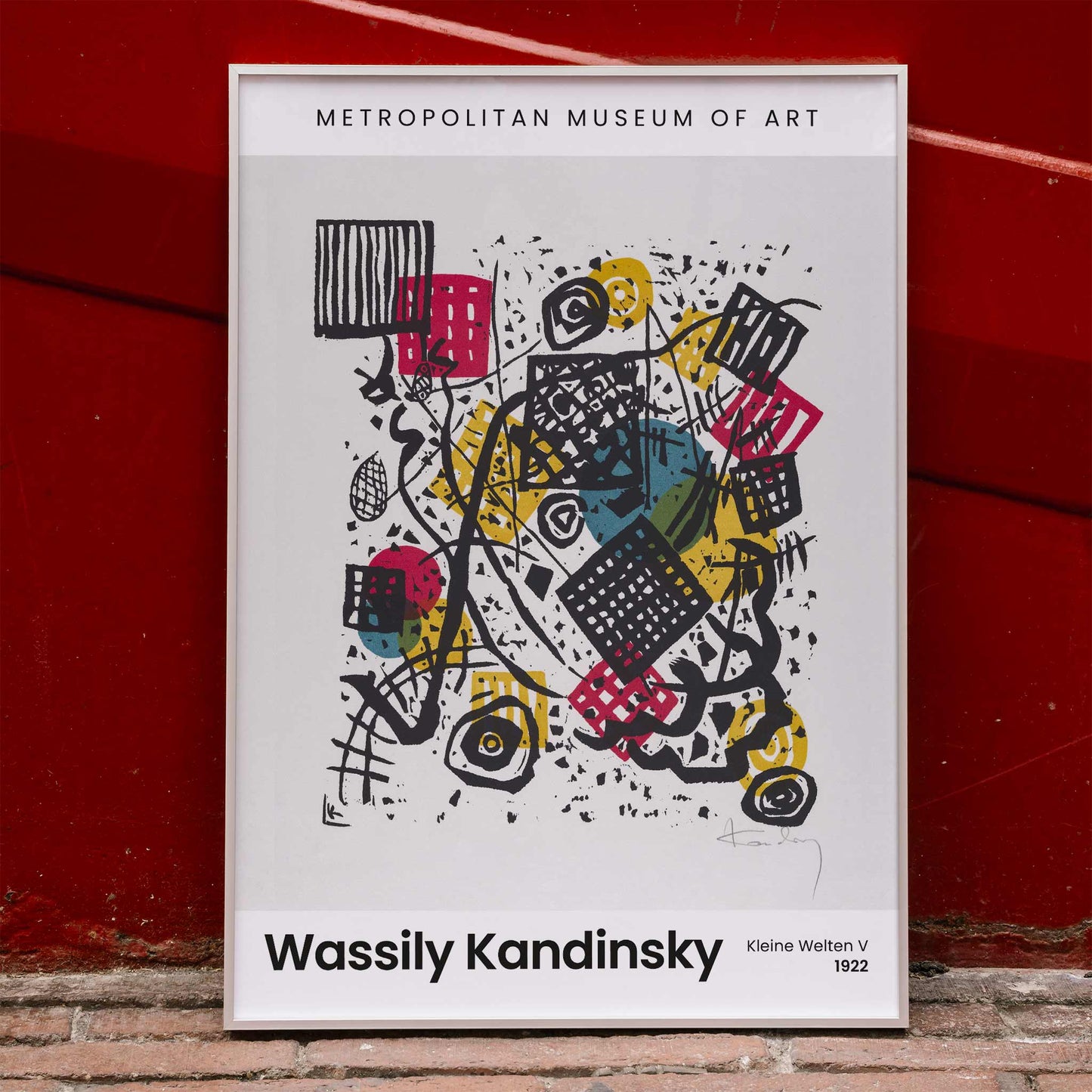 Abstract geometric composition with bold shapes and vibrant colors Kleine Welten V Small Worlds V by Wassily Kandinsky poster wall decor, framed and displayed in home decor