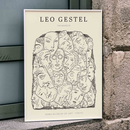 Leo Gestel Maskers artwork and poster featuring abstract faces and post-impressionist style exhibited at Seibu Museum of Art Tokyo, framed and displayed in home decor