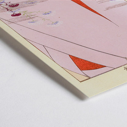 Closeup detail of Yachigusa v 15 Pl 24 by Seiko Ueno kimono with delicate floral patterns and red accents poster close up