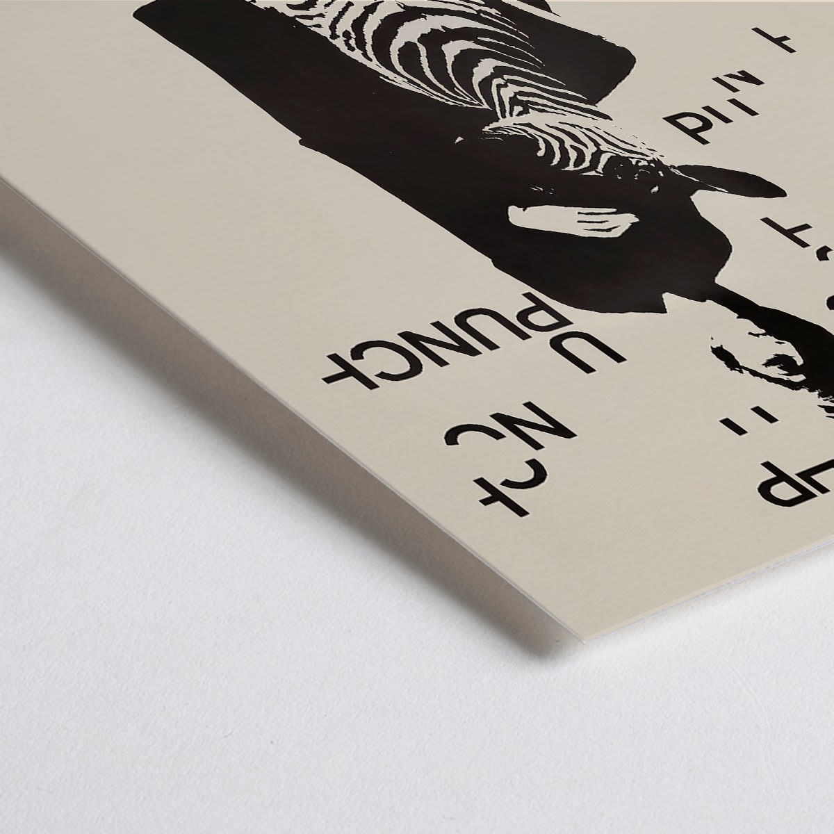 Closeup detail of Fashionable woman with zebra by Paul Mitzkat Punch Boutique Poster featuring monochrome design and floating text elements